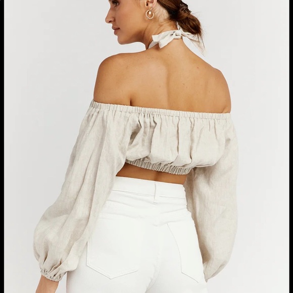 Dissh Ginny White Linen Crop Top 6 - Picture 2 of 7